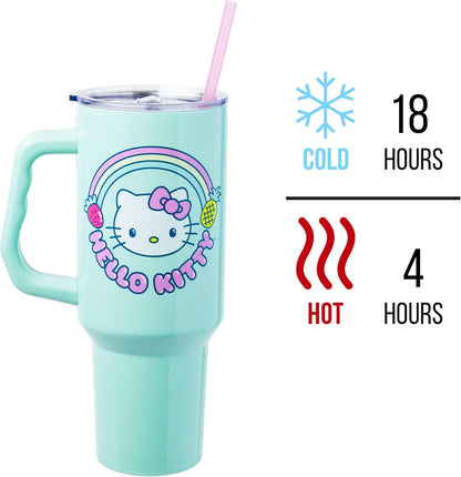 Betty Boop Core Cute Pose, Stainless Steel Tumbler, 40oz | Sitting, Hearts and Dots, Straw Cover Cap, Handle, Lid, Double Walled, Fits in Cup Holder, 1.18 Liters - Colors A