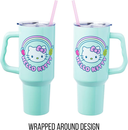 Betty Boop Core Cute Pose, Stainless Steel Tumbler, 40oz | Sitting, Hearts and Dots, Straw Cover Cap, Handle, Lid, Double Walled, Fits in Cup Holder, 1.18 Liters - Colors A
