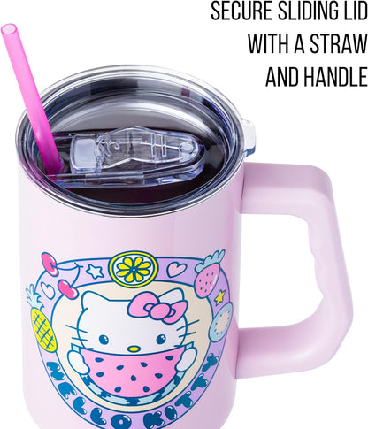 Betty Boop Core Cute Pose, Stainless Steel Tumbler, 40oz | Sitting, Hearts and Dots, Straw Cover Cap, Handle, Lid, Double Walled, Fits in Cup Holder, 1.18 Liters - Colors A