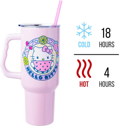 Betty Boop Core Cute Pose, Stainless Steel Tumbler, 40oz | Sitting, Hearts and Dots, Straw Cover Cap, Handle, Lid, Double Walled, Fits in Cup Holder, 1.18 Liters - Colors A