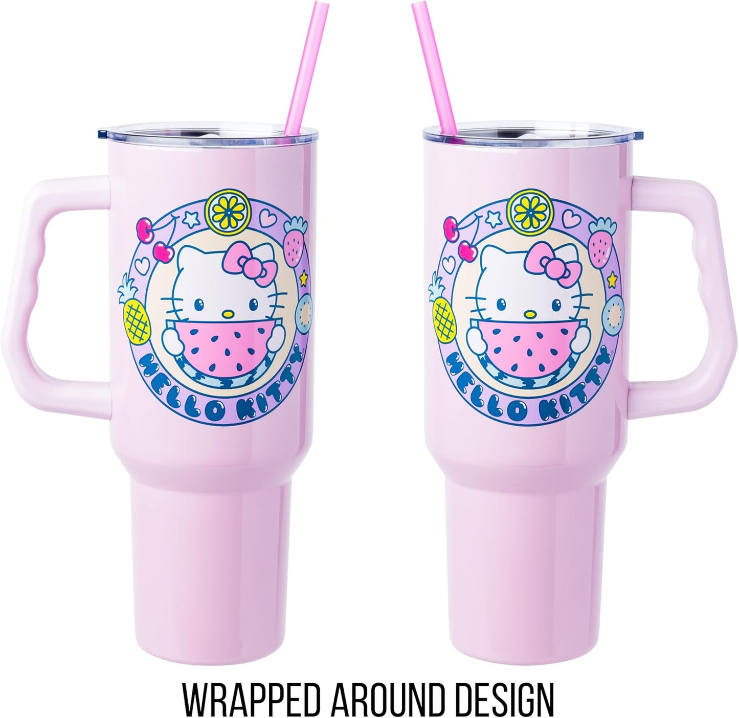 Betty Boop Core Cute Pose, Stainless Steel Tumbler, 40oz | Sitting, Hearts and Dots, Straw Cover Cap, Handle, Lid, Double Walled, Fits in Cup Holder, 1.18 Liters - Colors A