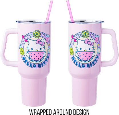 Betty Boop Core Cute Pose, Stainless Steel Tumbler, 40oz | Sitting, Hearts and Dots, Straw Cover Cap, Handle, Lid, Double Walled, Fits in Cup Holder, 1.18 Liters - Colors A
