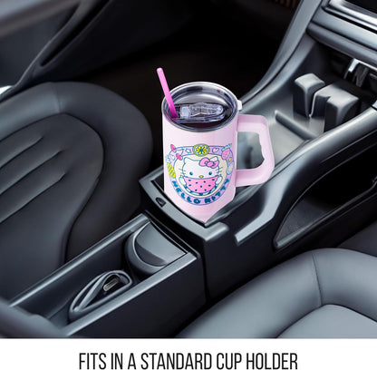 Betty Boop Core Cute Pose, Stainless Steel Tumbler, 40oz | Sitting, Hearts and Dots, Straw Cover Cap, Handle, Lid, Double Walled, Fits in Cup Holder, 1.18 Liters - Colors A