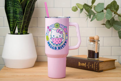 Betty Boop Core Cute Pose, Stainless Steel Tumbler, 40oz | Sitting, Hearts and Dots, Straw Cover Cap, Handle, Lid, Double Walled, Fits in Cup Holder, 1.18 Liters - Colors A