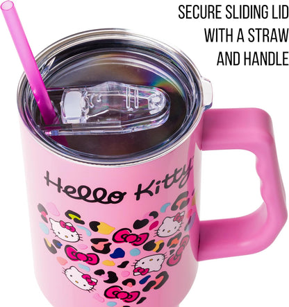 Betty Boop Core Cute Pose, Stainless Steel Tumbler, 40oz | Sitting, Hearts and Dots, Straw Cover Cap, Handle, Lid, Double Walled, Fits in Cup Holder, 1.18 Liters - Colors A