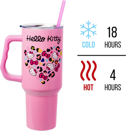 Betty Boop Core Cute Pose, Stainless Steel Tumbler, 40oz | Sitting, Hearts and Dots, Straw Cover Cap, Handle, Lid, Double Walled, Fits in Cup Holder, 1.18 Liters - Colors A