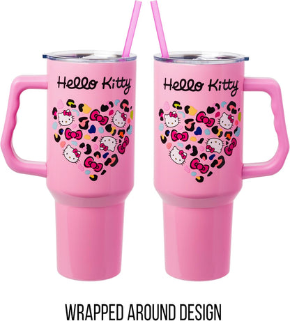 Betty Boop Core Cute Pose, Stainless Steel Tumbler, 40oz | Sitting, Hearts and Dots, Straw Cover Cap, Handle, Lid, Double Walled, Fits in Cup Holder, 1.18 Liters - Colors A