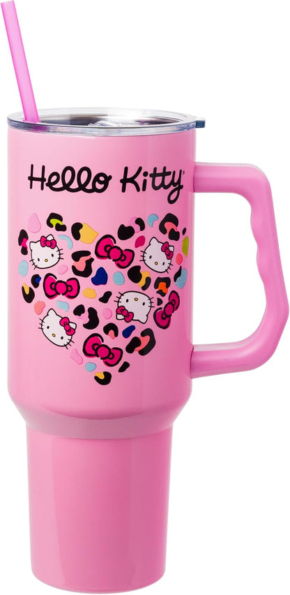 Betty Boop Core Cute Pose, Stainless Steel Tumbler, 40oz | Sitting, Hearts and Dots, Straw Cover Cap, Handle, Lid, Double Walled, Fits in Cup Holder, 1.18 Liters - Colors A