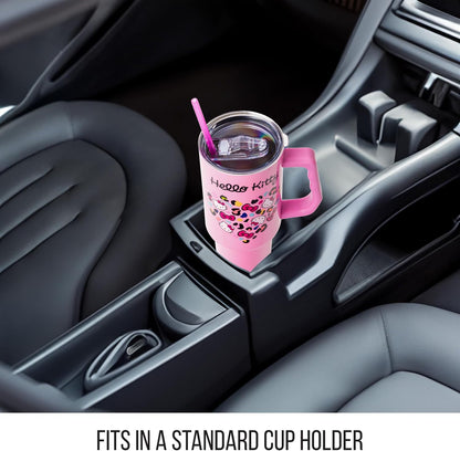 Betty Boop Core Cute Pose, Stainless Steel Tumbler, 40oz | Sitting, Hearts and Dots, Straw Cover Cap, Handle, Lid, Double Walled, Fits in Cup Holder, 1.18 Liters - Colors A