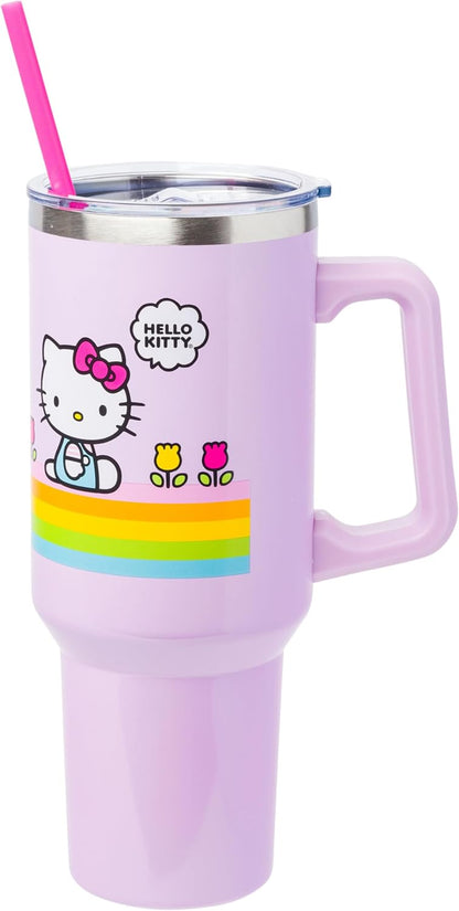Betty Boop Core Cute Pose, Stainless Steel Tumbler, 40oz | Sitting, Hearts and Dots, Straw Cover Cap, Handle, Lid, Double Walled, Fits in Cup Holder, 1.18 Liters - Colors A