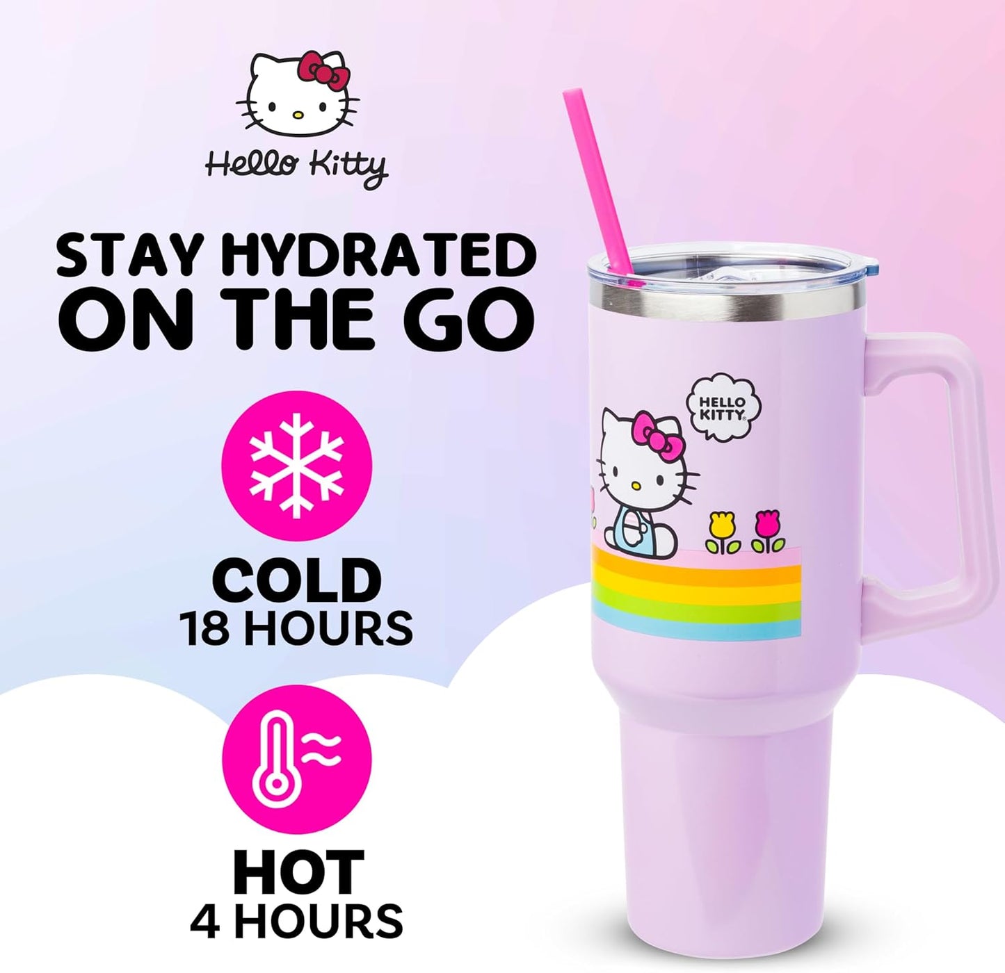 Betty Boop Core Cute Pose, Stainless Steel Tumbler, 40oz | Sitting, Hearts and Dots, Straw Cover Cap, Handle, Lid, Double Walled, Fits in Cup Holder, 1.18 Liters - Colors A