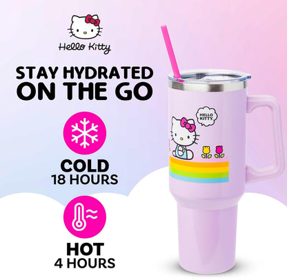 Betty Boop Core Cute Pose, Stainless Steel Tumbler, 40oz | Sitting, Hearts and Dots, Straw Cover Cap, Handle, Lid, Double Walled, Fits in Cup Holder, 1.18 Liters - Colors A