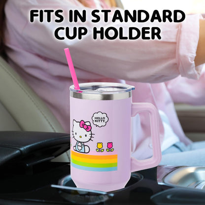 Betty Boop Core Cute Pose, Stainless Steel Tumbler, 40oz | Sitting, Hearts and Dots, Straw Cover Cap, Handle, Lid, Double Walled, Fits in Cup Holder, 1.18 Liters - Colors A