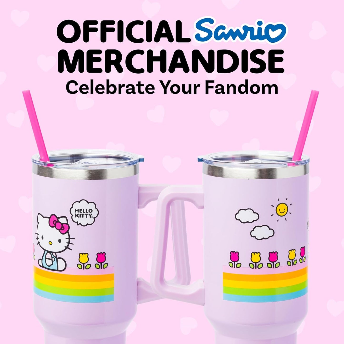 Betty Boop Core Cute Pose, Stainless Steel Tumbler, 40oz | Sitting, Hearts and Dots, Straw Cover Cap, Handle, Lid, Double Walled, Fits in Cup Holder, 1.18 Liters - Colors A