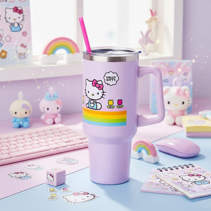 Betty Boop Core Cute Pose, Stainless Steel Tumbler, 40oz | Sitting, Hearts and Dots, Straw Cover Cap, Handle, Lid, Double Walled, Fits in Cup Holder, 1.18 Liters - Colors A
