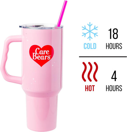 Betty Boop Core Cute Pose, Stainless Steel Tumbler, 40oz | Sitting, Hearts and Dots, Straw Cover Cap, Handle, Lid, Double Walled, Fits in Cup Holder, 1.18 Liters - Colors A