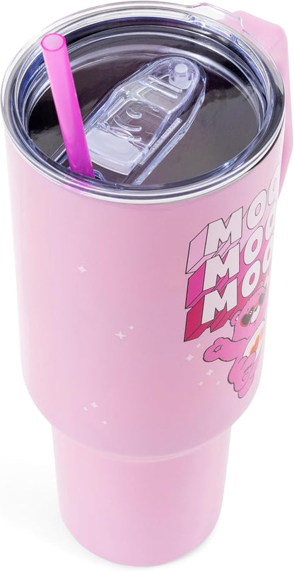 Betty Boop Core Cute Pose, Stainless Steel Tumbler, 40oz | Sitting, Hearts and Dots, Straw Cover Cap, Handle, Lid, Double Walled, Fits in Cup Holder, 1.18 Liters - Colors A