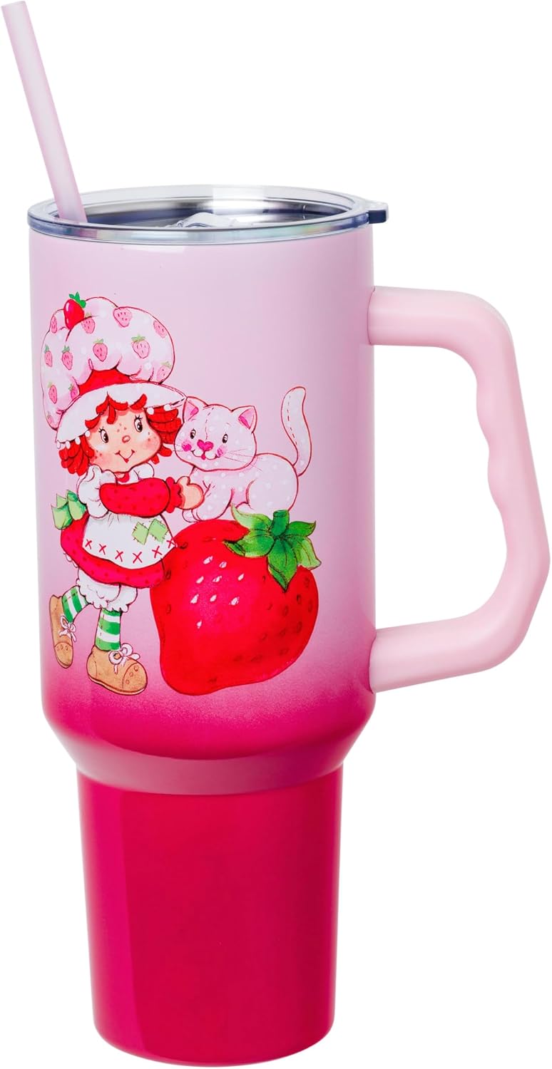 Betty Boop Core Cute Pose, Stainless Steel Tumbler, 40oz | Sitting, Hearts and Dots, Straw Cover Cap, Handle, Lid, Double Walled, Fits in Cup Holder, 1.18 Liters - Colors A