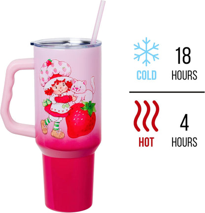 Betty Boop Core Cute Pose, Stainless Steel Tumbler, 40oz | Sitting, Hearts and Dots, Straw Cover Cap, Handle, Lid, Double Walled, Fits in Cup Holder, 1.18 Liters - Colors A