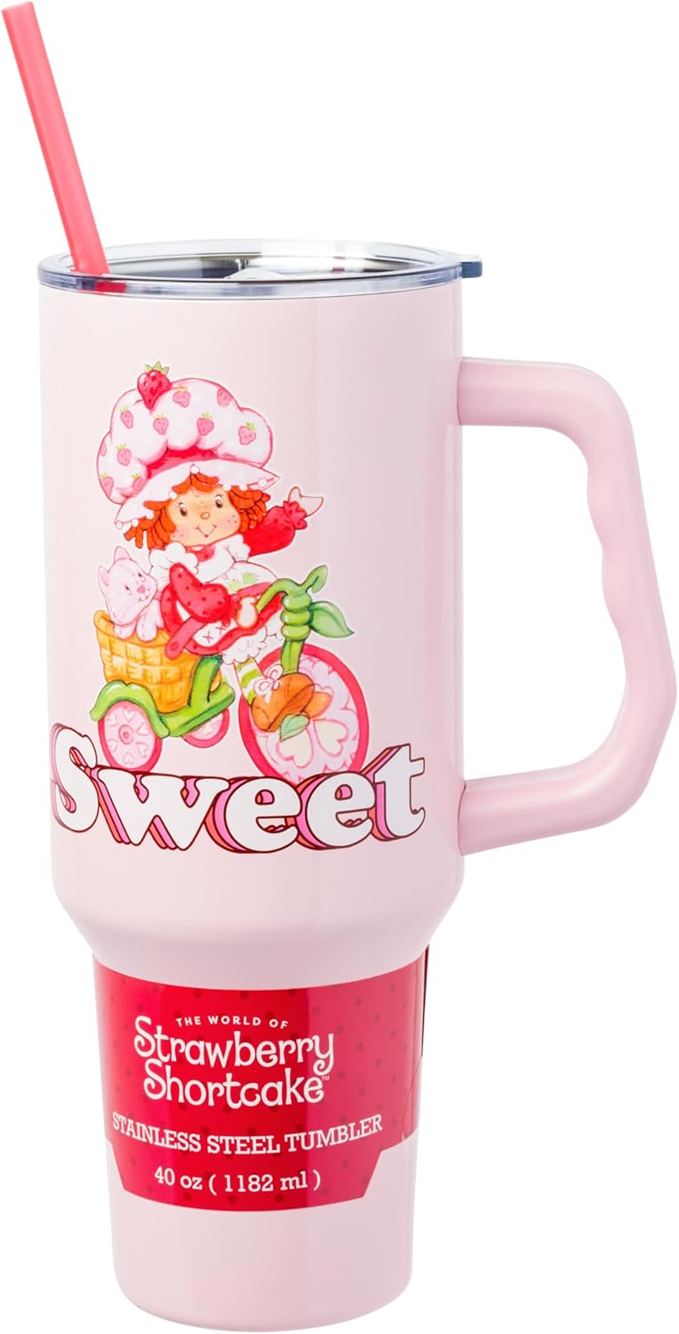 Betty Boop Core Cute Pose, Stainless Steel Tumbler, 40oz | Sitting, Hearts and Dots, Straw Cover Cap, Handle, Lid, Double Walled, Fits in Cup Holder, 1.18 Liters - Colors A
