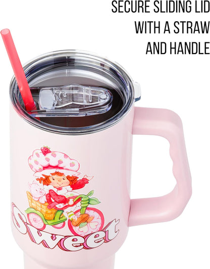 Betty Boop Core Cute Pose, Stainless Steel Tumbler, 40oz | Sitting, Hearts and Dots, Straw Cover Cap, Handle, Lid, Double Walled, Fits in Cup Holder, 1.18 Liters - Colors A