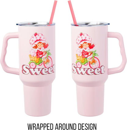 Betty Boop Core Cute Pose, Stainless Steel Tumbler, 40oz | Sitting, Hearts and Dots, Straw Cover Cap, Handle, Lid, Double Walled, Fits in Cup Holder, 1.18 Liters - Colors A
