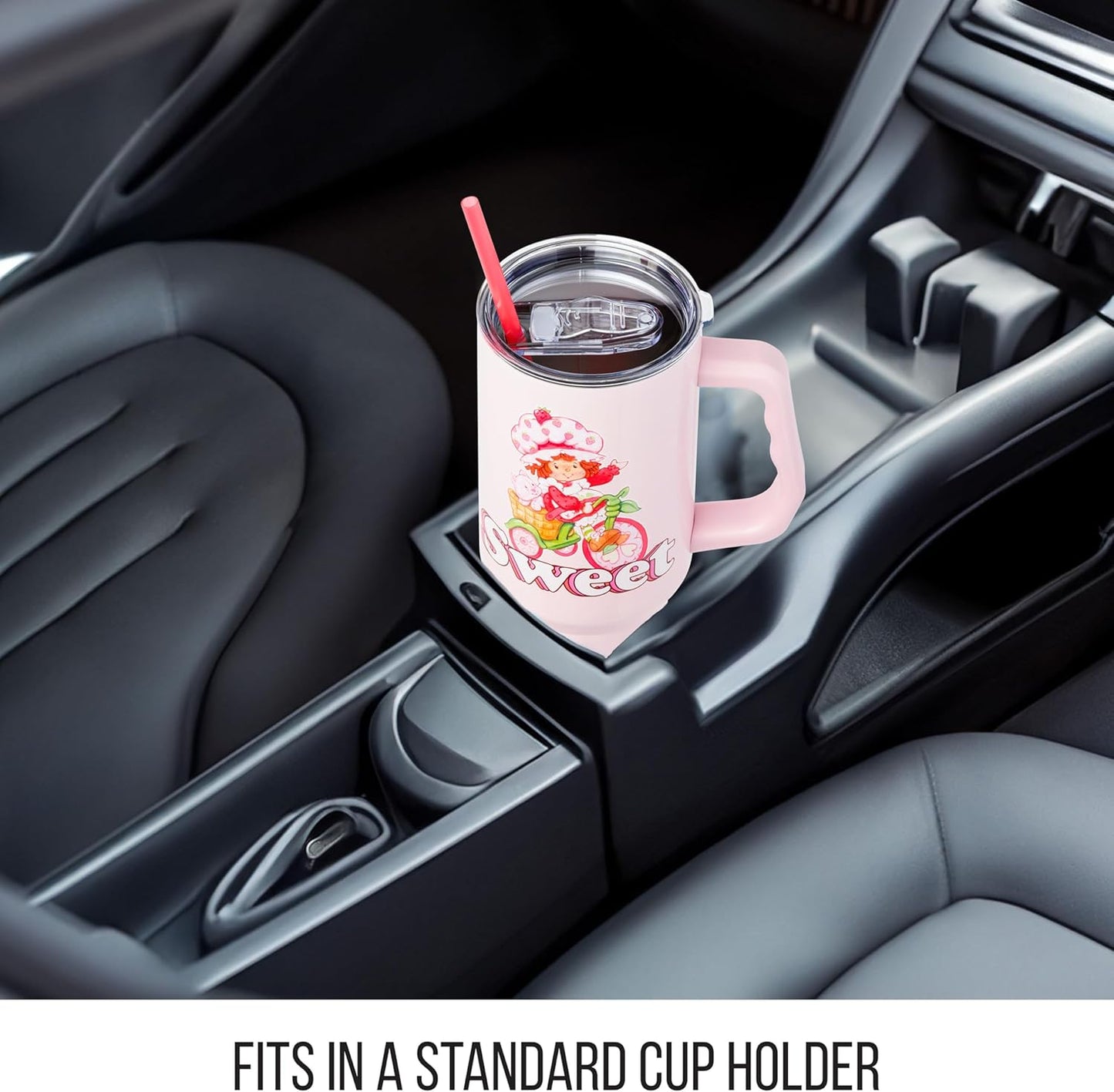 Betty Boop Core Cute Pose, Stainless Steel Tumbler, 40oz | Sitting, Hearts and Dots, Straw Cover Cap, Handle, Lid, Double Walled, Fits in Cup Holder, 1.18 Liters - Colors A