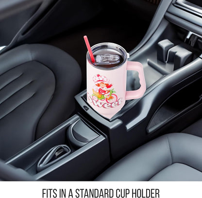 Betty Boop Core Cute Pose, Stainless Steel Tumbler, 40oz | Sitting, Hearts and Dots, Straw Cover Cap, Handle, Lid, Double Walled, Fits in Cup Holder, 1.18 Liters - Colors A