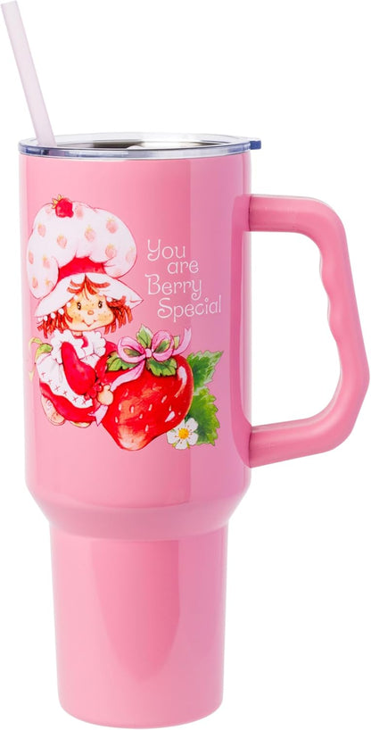 Betty Boop Core Cute Pose, Stainless Steel Tumbler, 40oz | Sitting, Hearts and Dots, Straw Cover Cap, Handle, Lid, Double Walled, Fits in Cup Holder, 1.18 Liters - Colors A