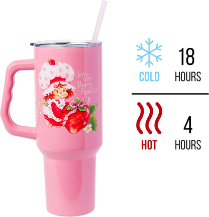 Betty Boop Core Cute Pose, Stainless Steel Tumbler, 40oz | Sitting, Hearts and Dots, Straw Cover Cap, Handle, Lid, Double Walled, Fits in Cup Holder, 1.18 Liters - Colors A