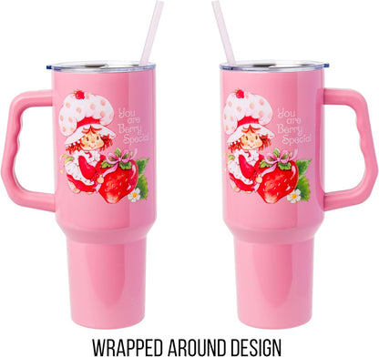 Betty Boop Core Cute Pose, Stainless Steel Tumbler, 40oz | Sitting, Hearts and Dots, Straw Cover Cap, Handle, Lid, Double Walled, Fits in Cup Holder, 1.18 Liters - Colors A