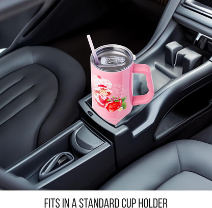 Betty Boop Core Cute Pose, Stainless Steel Tumbler, 40oz | Sitting, Hearts and Dots, Straw Cover Cap, Handle, Lid, Double Walled, Fits in Cup Holder, 1.18 Liters - Colors A