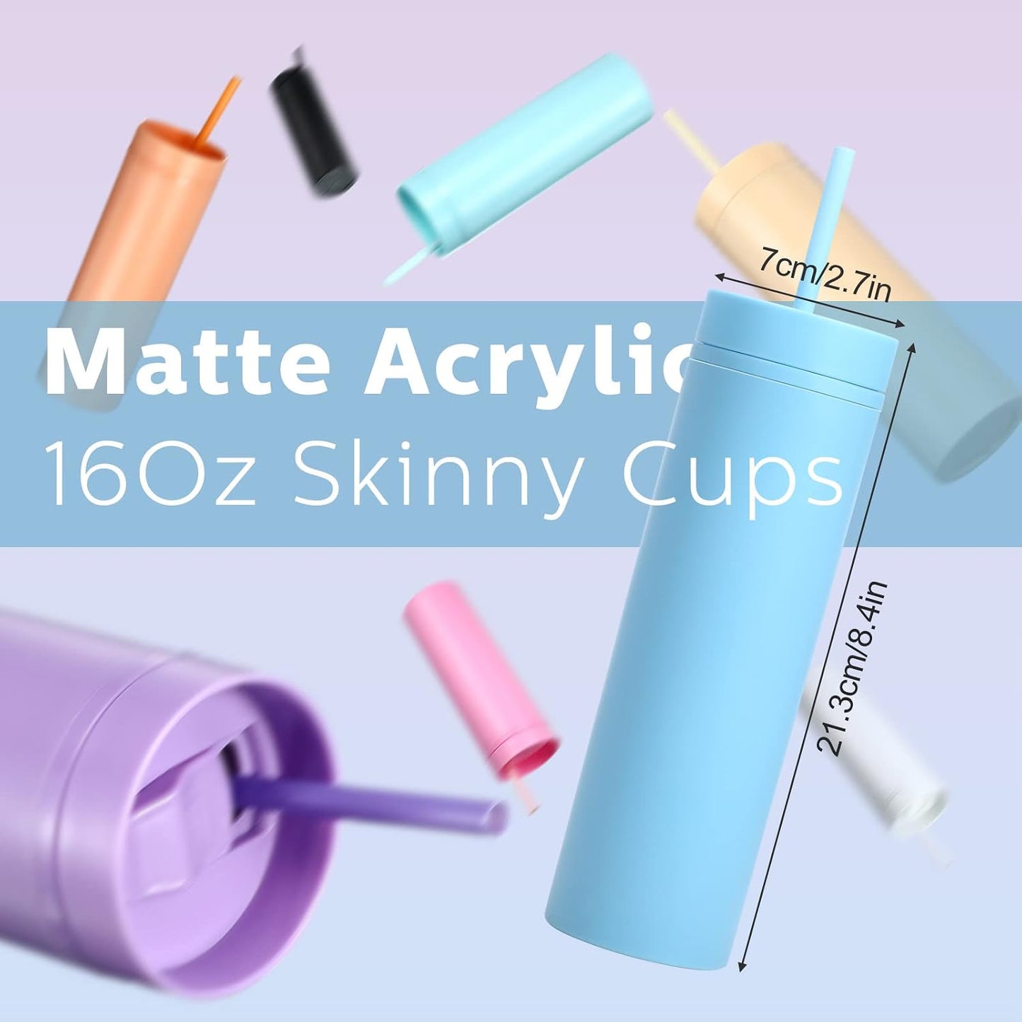 Matte Pastel Colored Acrylic Tumblers Set with Lids, Straws & Straw Cleaner, DIY Vinyl Gifts, Reusable 16 oz (8 Pieces)
