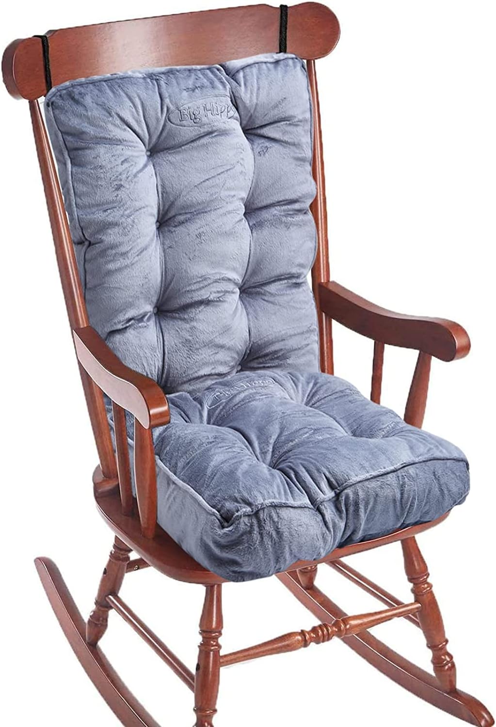 Rocking Chair Cushions Set with Ties, Tufted Thick Back and Seat Pads for Wooden Glider & Nursery, Velour Lumbar Support to Relieve Tailbone Pain for Indoor Office (Grey)