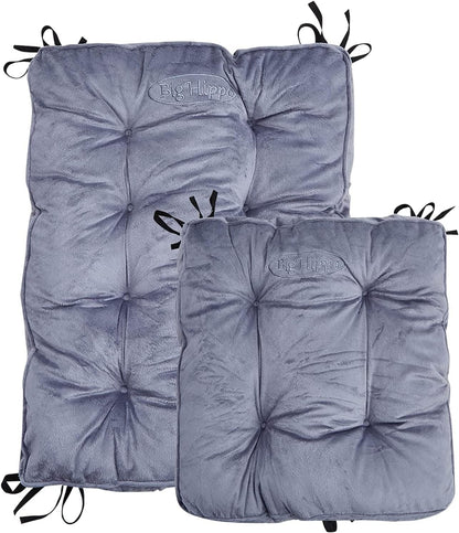 Rocking Chair Cushions Set with Ties, Tufted Thick Back and Seat Pads for Wooden Glider & Nursery, Velour Lumbar Support to Relieve Tailbone Pain for Indoor Office (Grey)