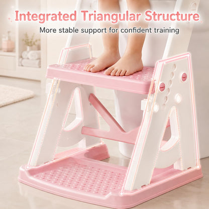 Potty Training Seat, 2 in 1 Potty Training Toilet with Step Stool for Boys Girls, Toddler Toilet Seat with Stabilizer Crossbar, Anti-Slip Pads and Splash Guard, Pink