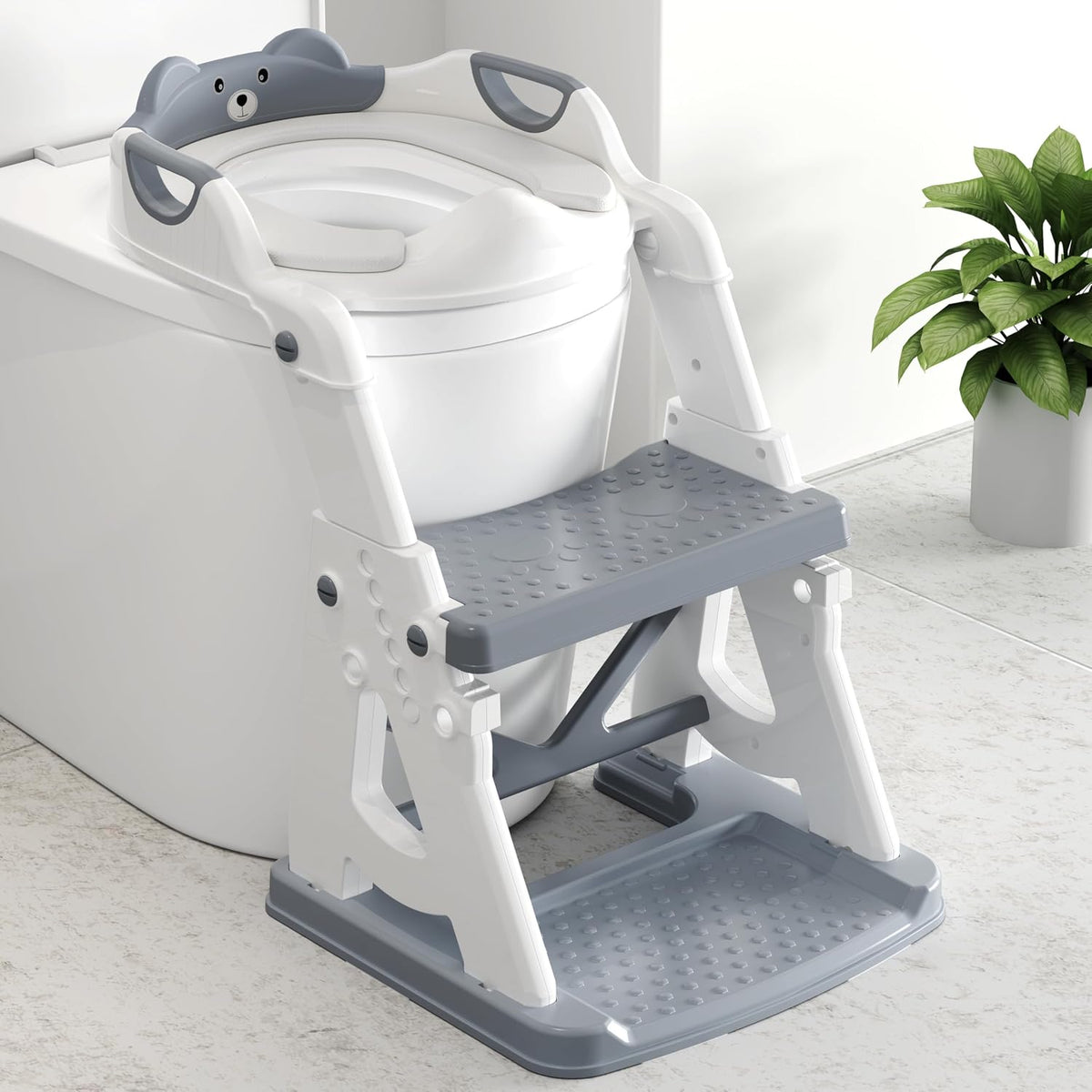 Potty Training Seat, 2 in 1 Potty Training Toilet with Step Stool for Boys Girls, Toddler Toilet Seat with Stabilizer Crossbar, Anti-Slip Pads and Splash Guard, Pink