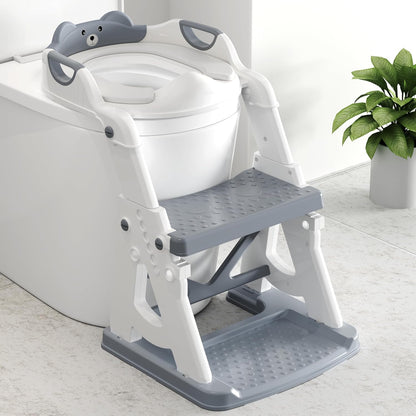 Potty Training Seat, 2 in 1 Potty Training Toilet with Step Stool for Boys Girls, Toddler Toilet Seat with Stabilizer Crossbar, Anti-Slip Pads and Splash Guard, Pink