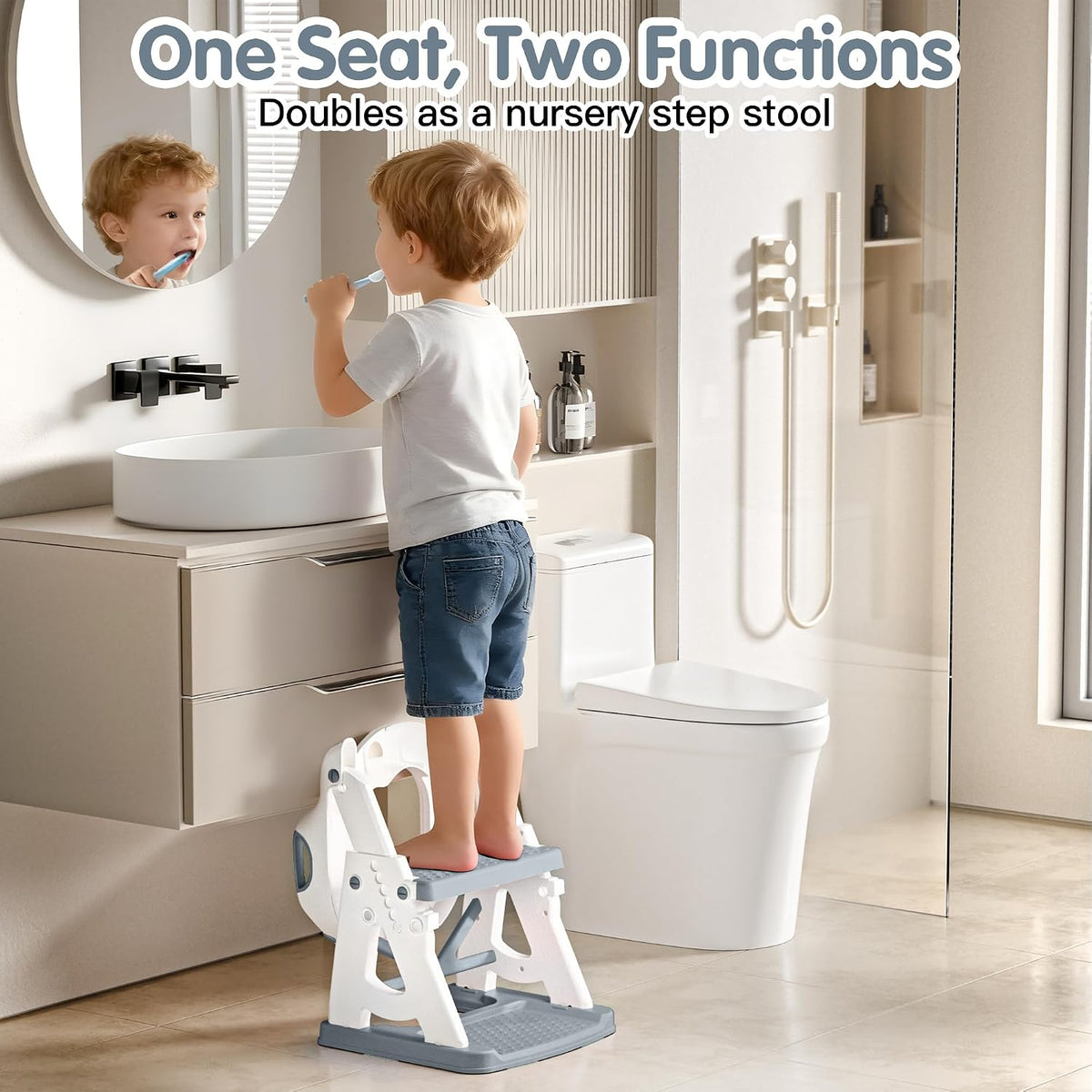 Potty Training Seat, 2 in 1 Potty Training Toilet with Step Stool for Boys Girls, Toddler Toilet Seat with Stabilizer Crossbar, Anti-Slip Pads and Splash Guard, Pink