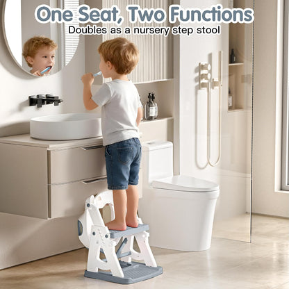 Potty Training Seat, 2 in 1 Potty Training Toilet with Step Stool for Boys Girls, Toddler Toilet Seat with Stabilizer Crossbar, Anti-Slip Pads and Splash Guard, Pink