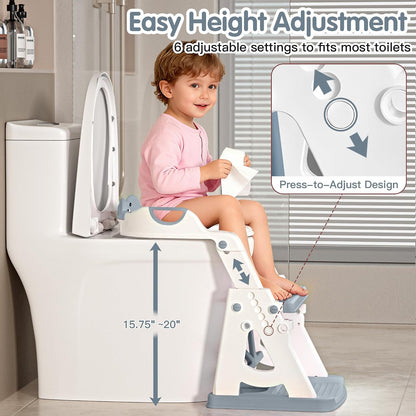 Potty Training Seat, 2 in 1 Potty Training Toilet with Step Stool for Boys Girls, Toddler Toilet Seat with Stabilizer Crossbar, Anti-Slip Pads and Splash Guard, Pink