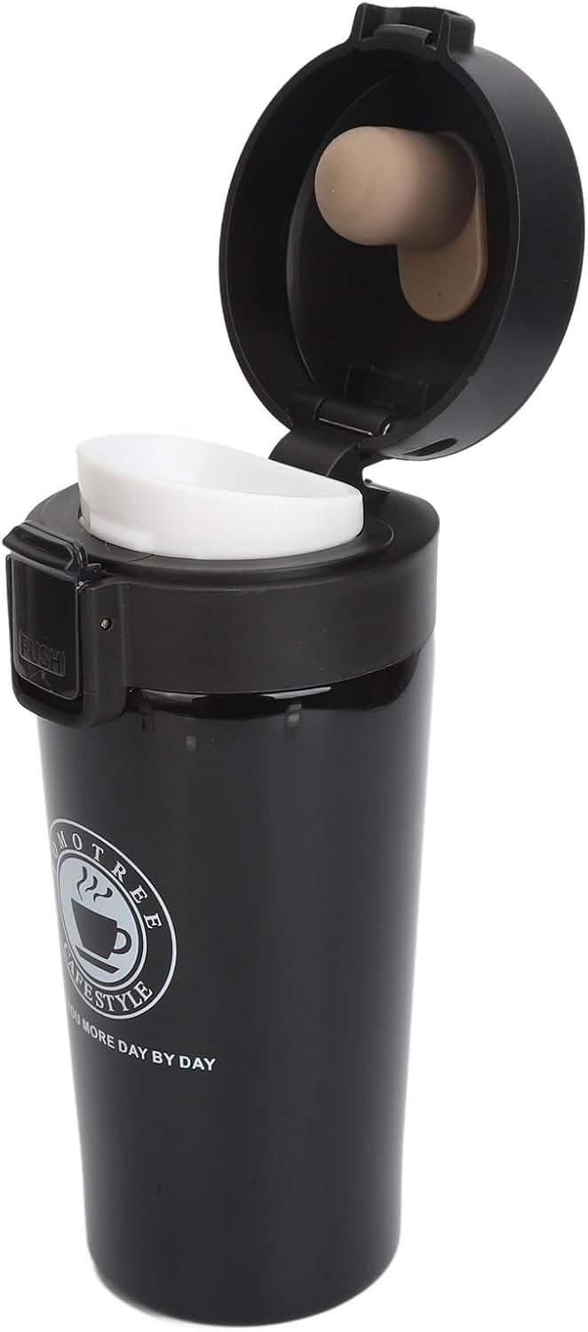 Insulated Coffee Cup Stainless Steel Travel Mug with Flip Lid Leakproof for Hot Drinks Car Cup Holder (380ml)