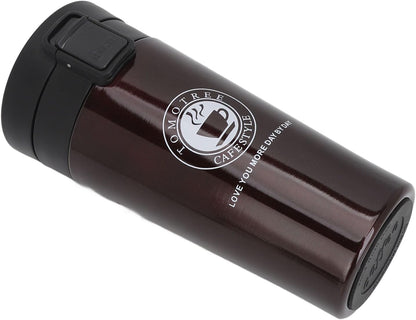Insulated Coffee Cup Stainless Steel Travel Mug with Flip Lid Leakproof for Hot Drinks Car Cup Holder (380ml)