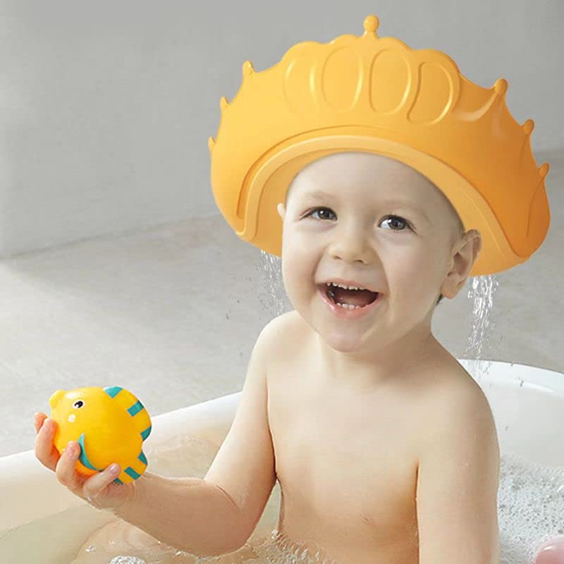 Baby Shower Cap Hair Washing Hat| 2 Pack Waterproof Adjustable Silicone Bath Hat for Eye and Ear Protection| Cute Crown Shape