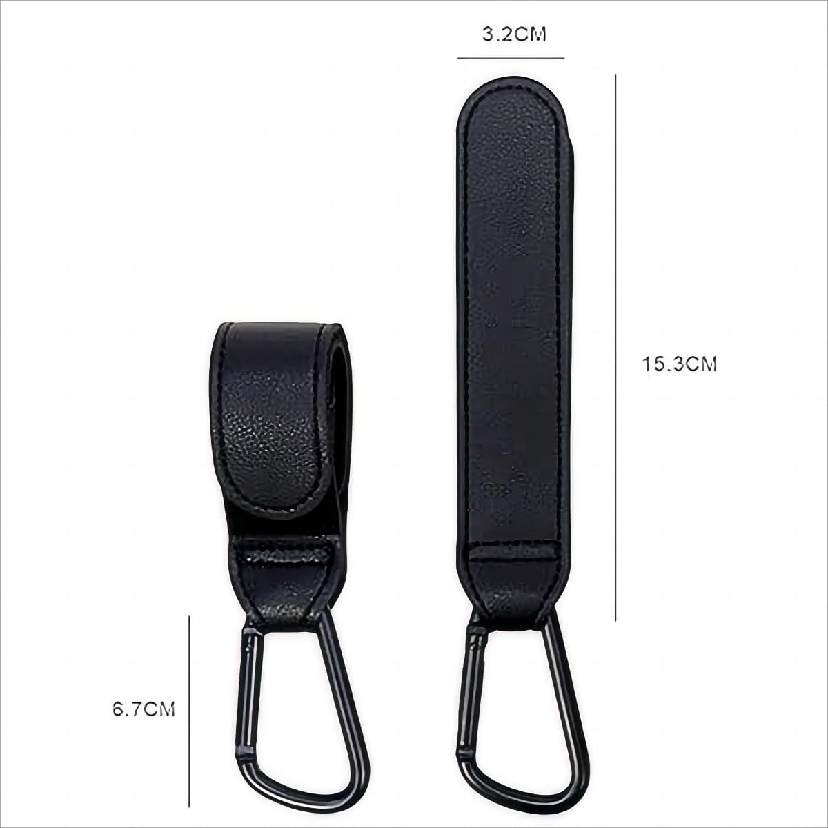 2PCS Stroller Hook Accessories, Multipurpose Stroller Bag Hook, Award Winning Leather Stroller Clip (Black)