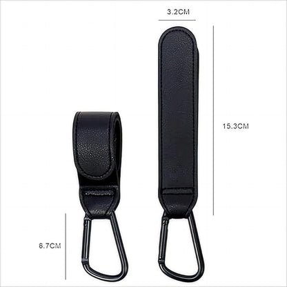 2PCS Stroller Hook Accessories, Multipurpose Stroller Bag Hook, Award Winning Leather Stroller Clip (Black)