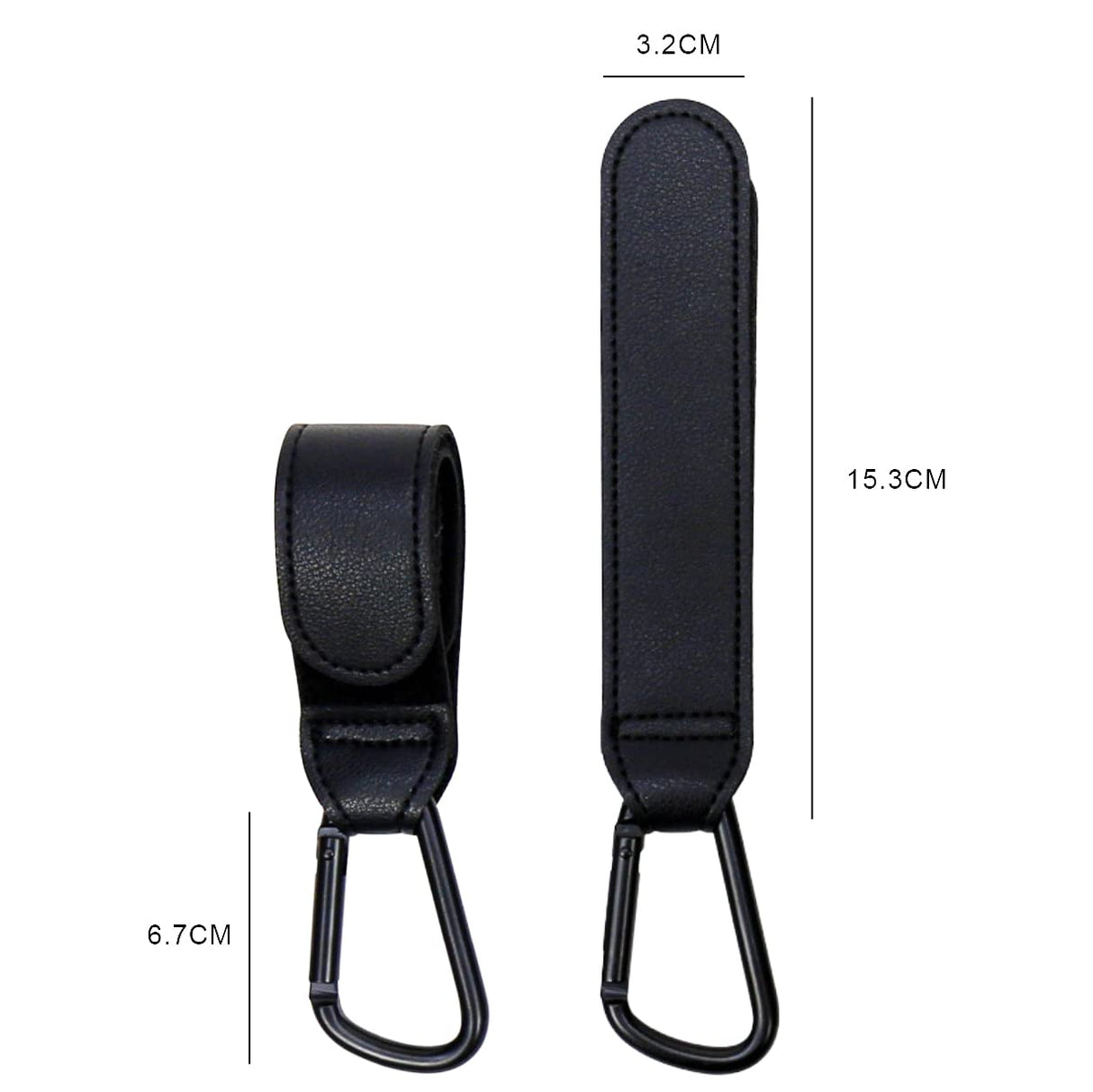 2PCS Stroller Hook Accessories, Multipurpose Stroller Bag Hook, Award Winning Leather Stroller Clip (Black)