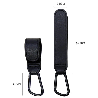 2PCS Stroller Hook Accessories, Multipurpose Stroller Bag Hook, Award Winning Leather Stroller Clip (Black)