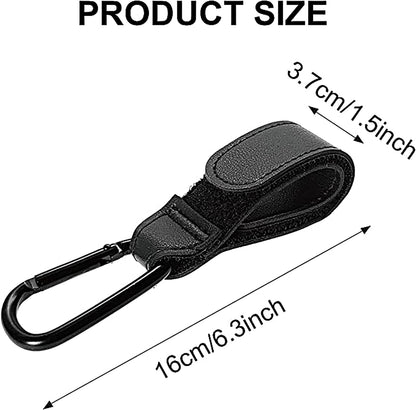 2PCS Stroller Hook Accessories, Multipurpose Stroller Bag Hook, Award Winning Leather Stroller Clip (Black)