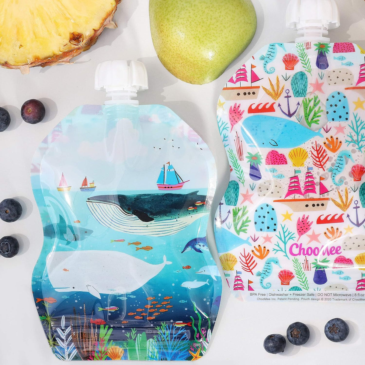 Reusable Baby Food Storage Pouches, 8 oz | Ideal for Baby Food, Smoothies and Purees | Secure Double Lock Zipper, Wide Bottom, BPA Free | SnakPack TropiColor 6 CT